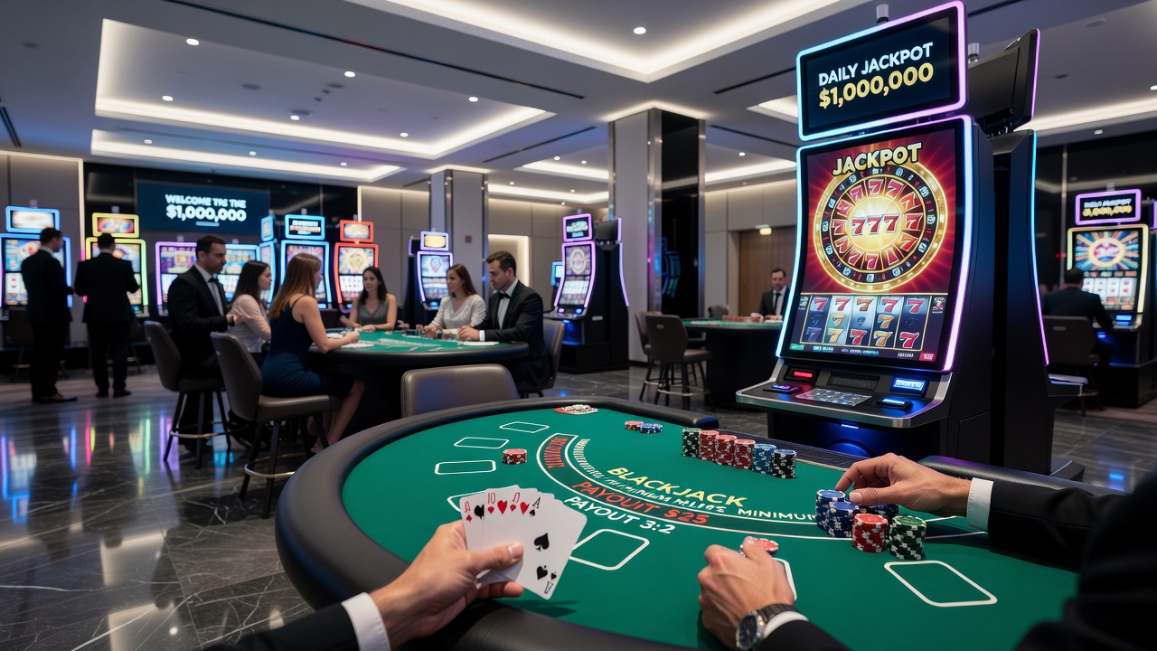 Digital casino interface showing slot machine gameplay and payout displays
