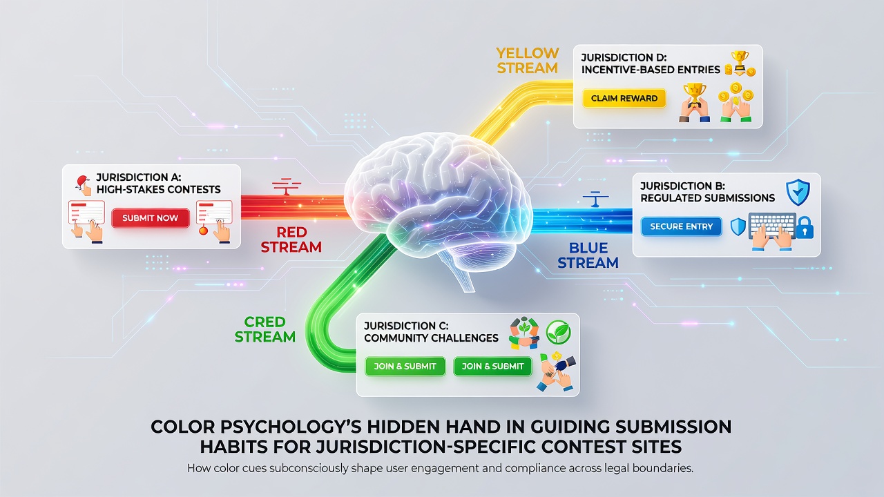 Illustration of varied color schemes applied to contest entry interfaces across different regulatory regions