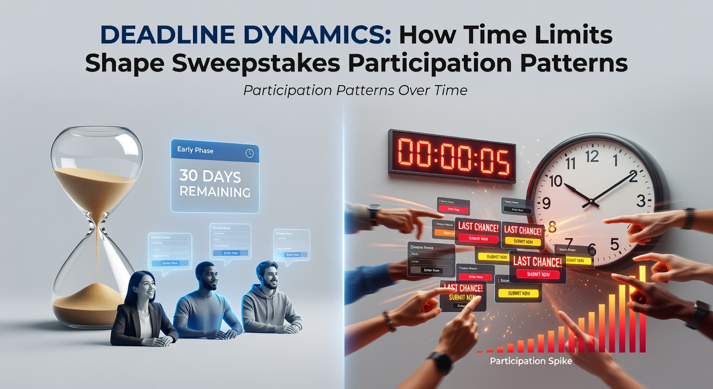 Graph showing spike in sweepstakes entries near deadlines, with bars rising sharply in the final days