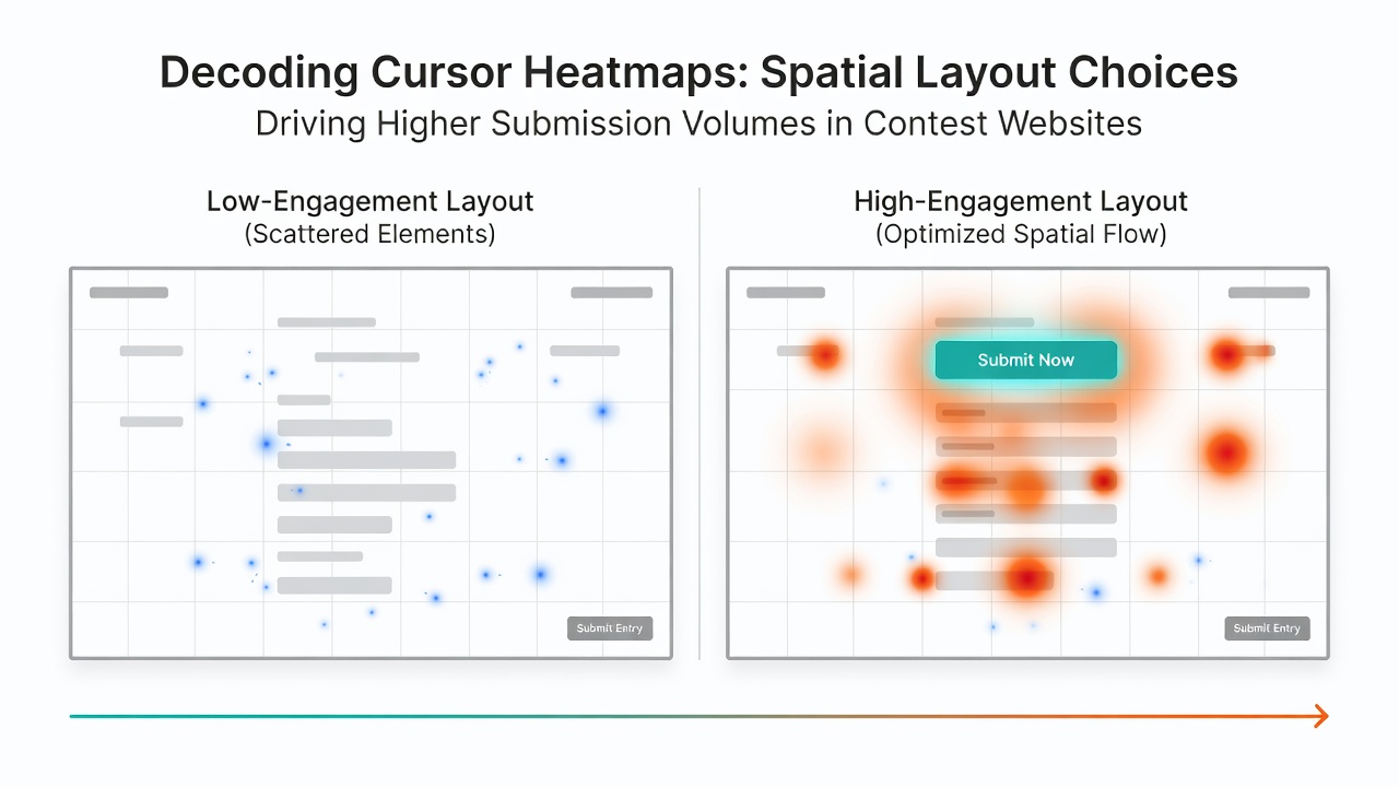 Detailed spatial layout diagram showing high-engagement areas identified through cursor tracking on contest platforms