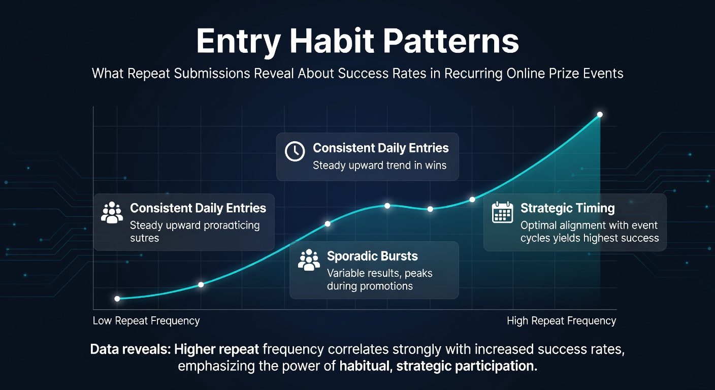 Graph showing repeat entry patterns and success rates in online prize events over time