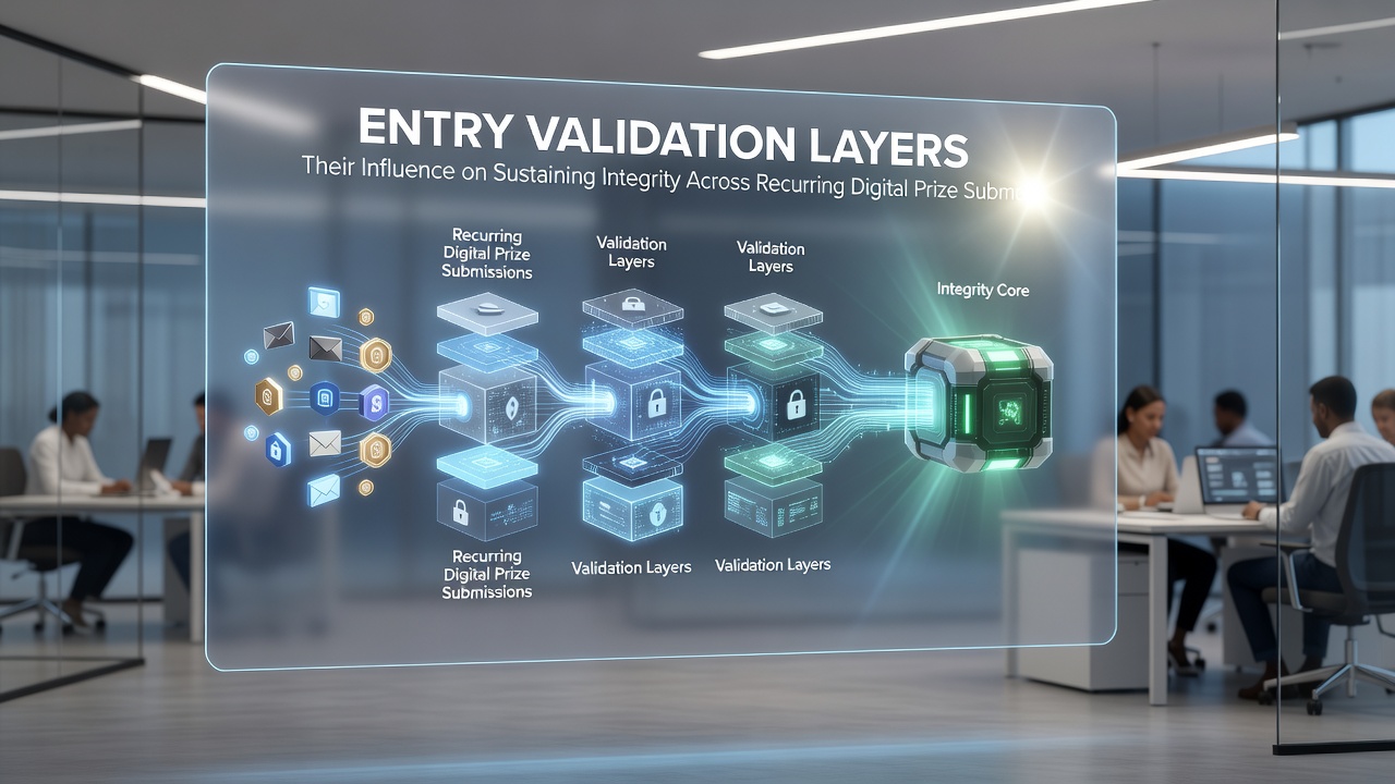 Flowchart showing how validation layers interact during recurring prize entry submissions
