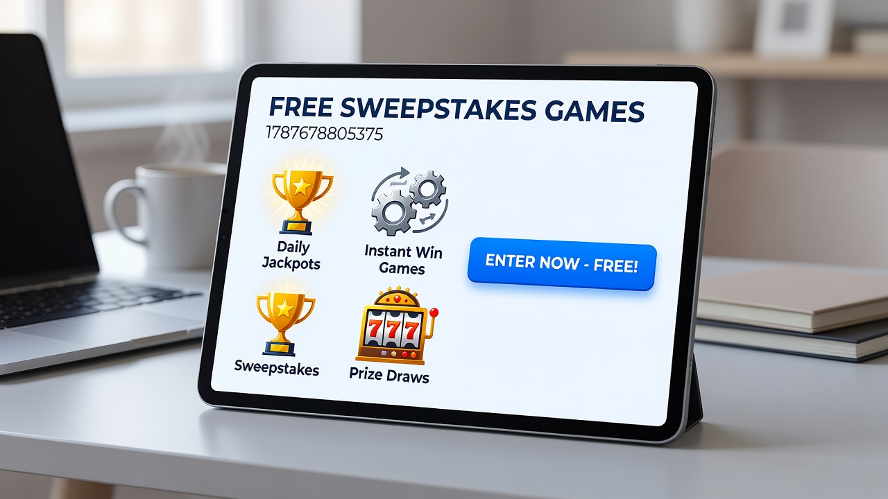 Participants engaging with free sweepstakes games on various digital devices