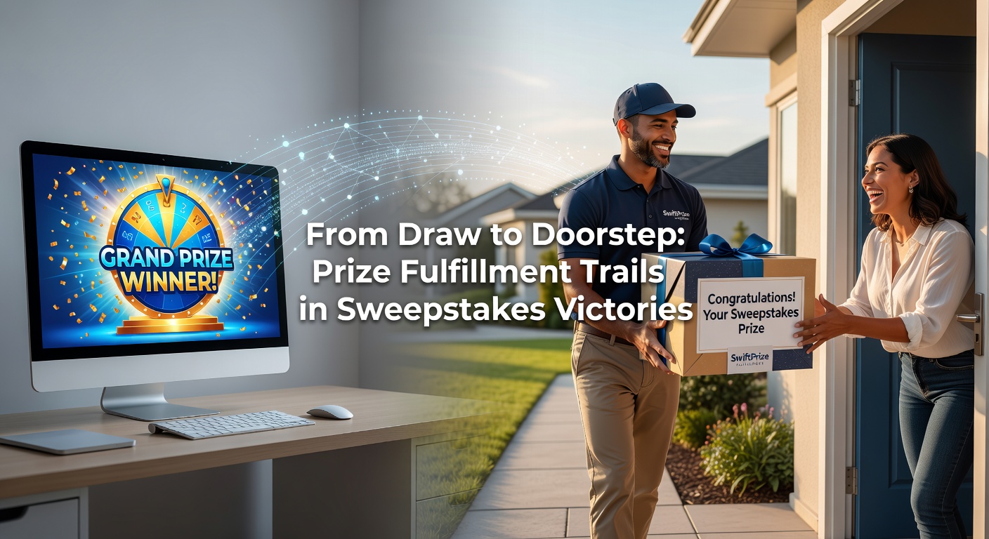 A winner excitedly receiving a large prize package at their doorstep, symbolizing the final step in sweepstakes fulfillment
