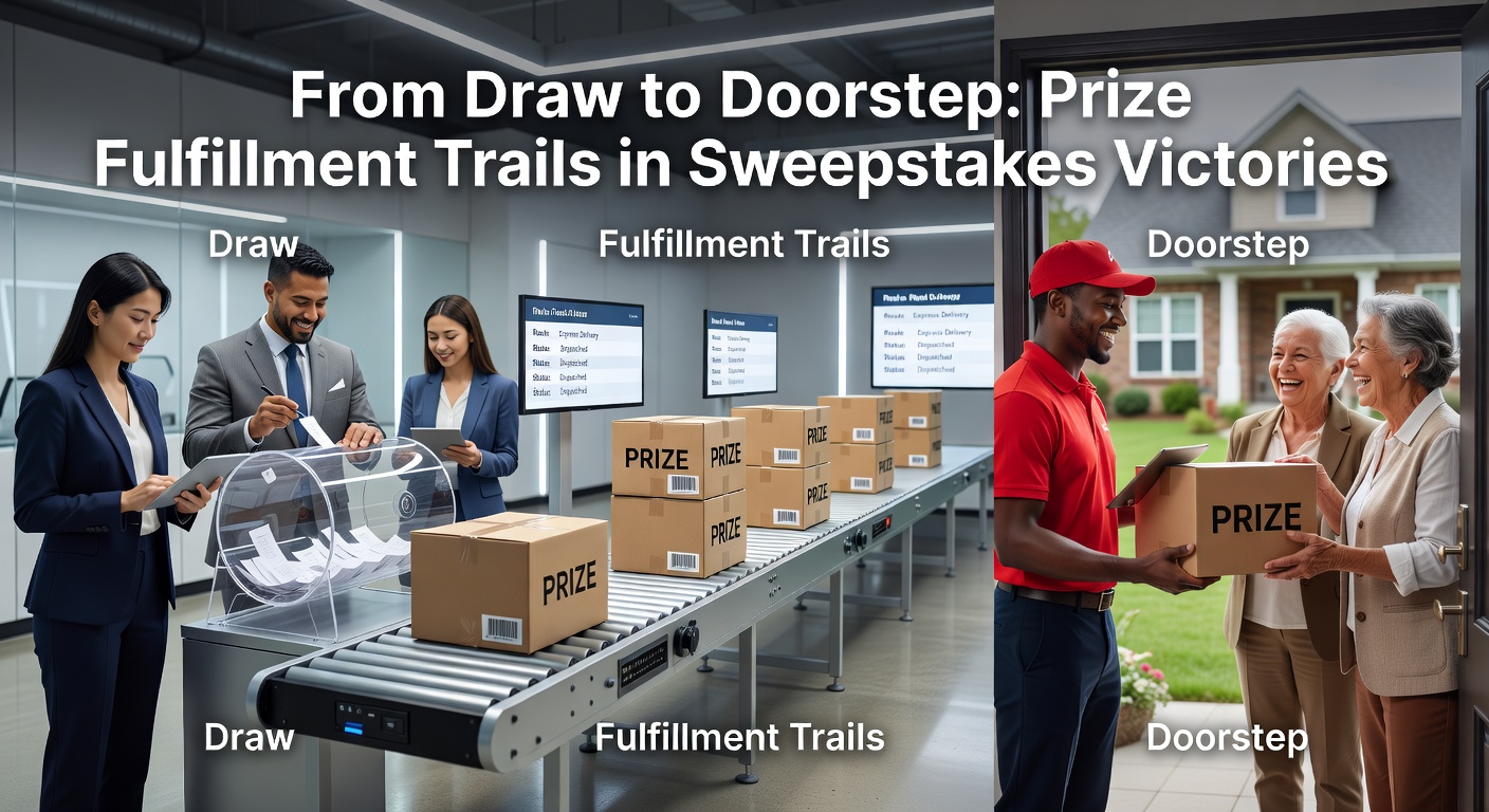 Documents and checklists spread across a desk during the prize verification process, highlighting paperwork essential for sweepstakes fulfillment