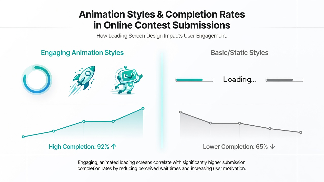 Side-by-side comparison of loading animations on mobile and desktop contest entry screens
