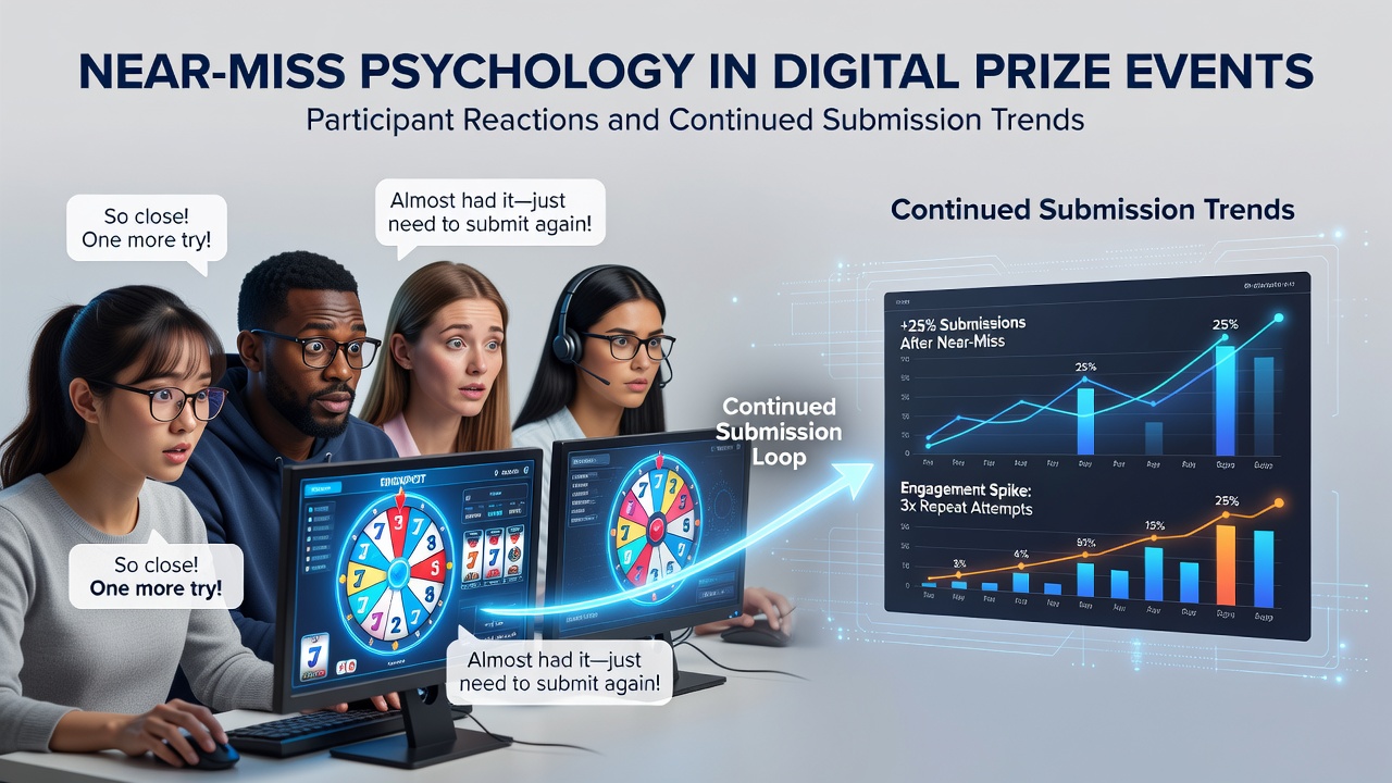 Analytics dashboard displaying continued submission trends after near-miss experiences in prize events