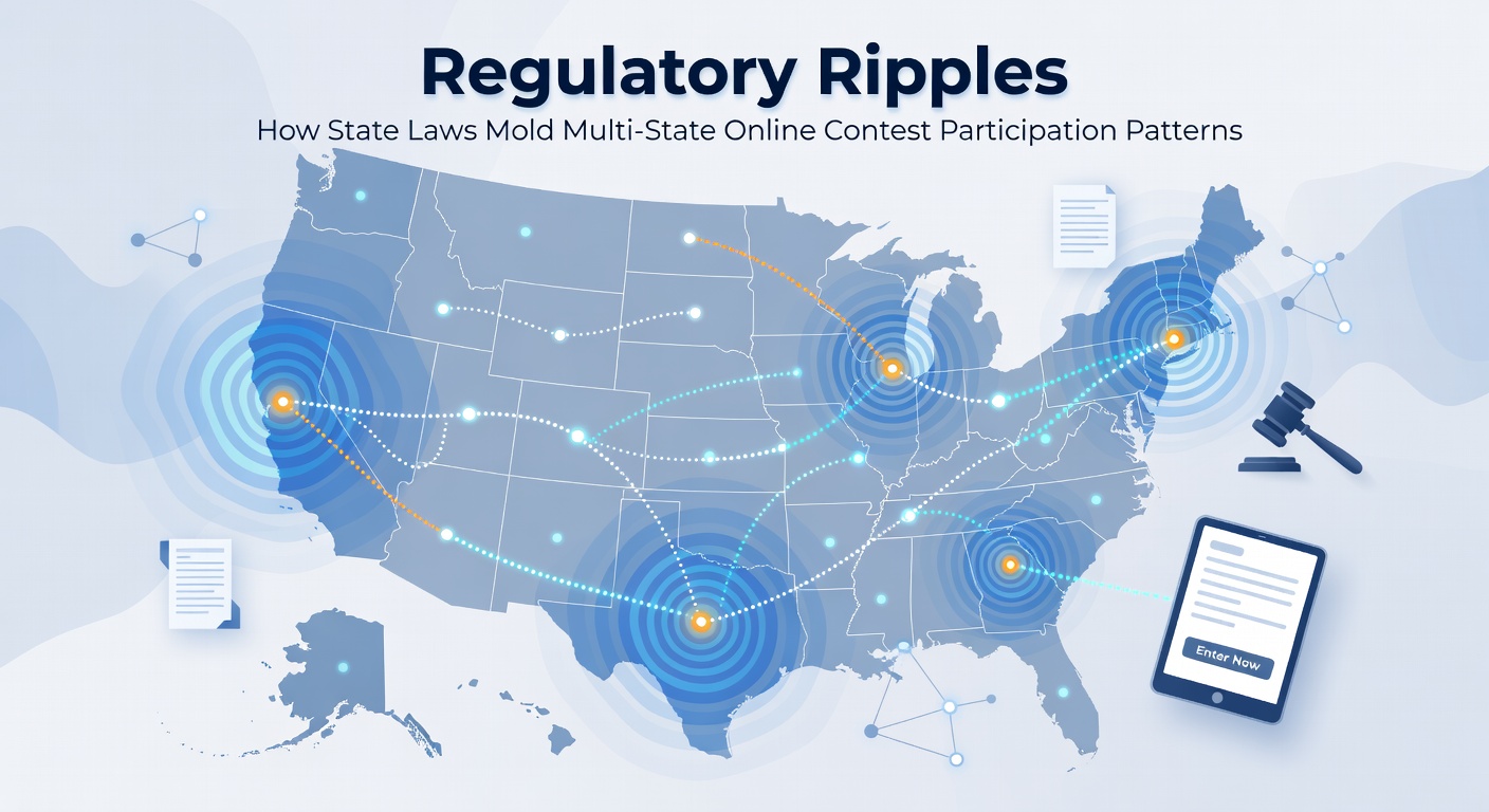 Map of United States highlighting varying contest regulations with participation trend arrows between states