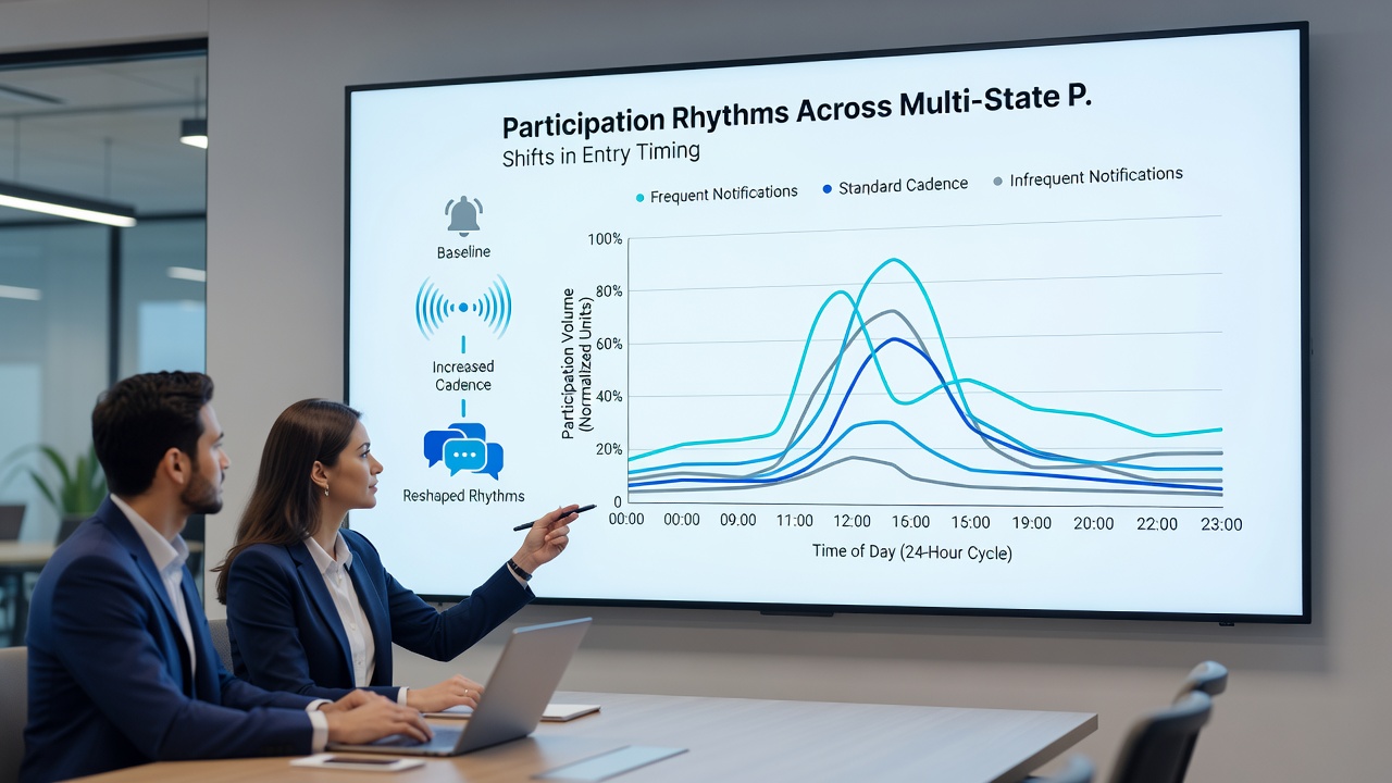 Heatmap of participation rhythms influenced by notification schedules in multi-state contests