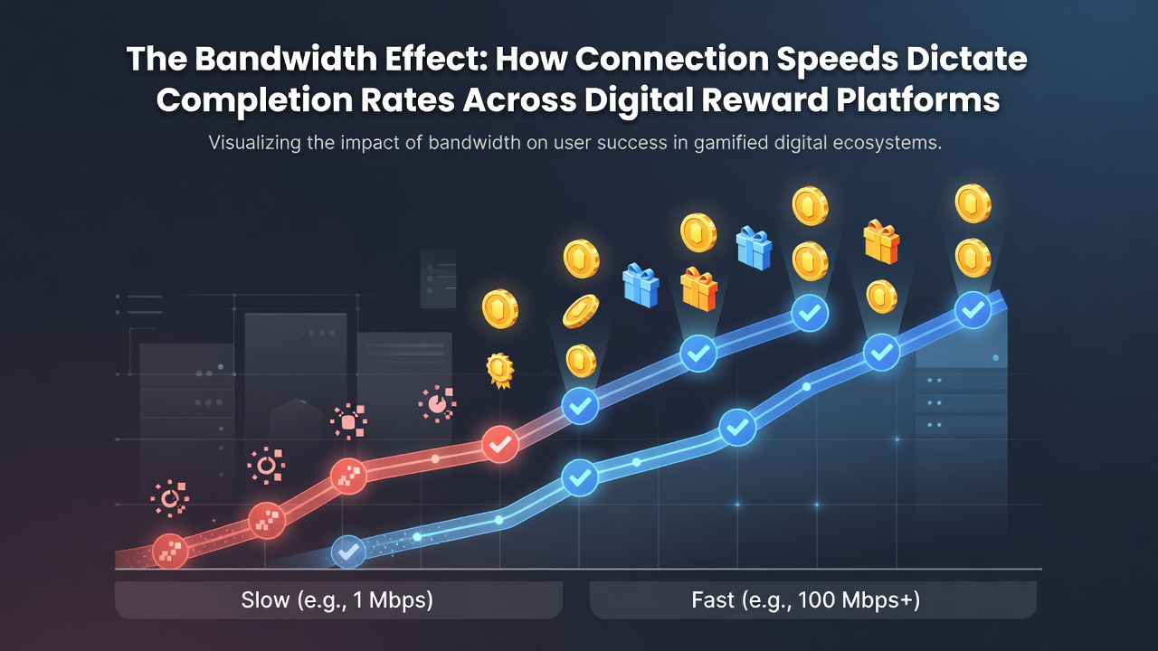 Graph depicting completion rate statistics across different connection speed tiers on reward platforms