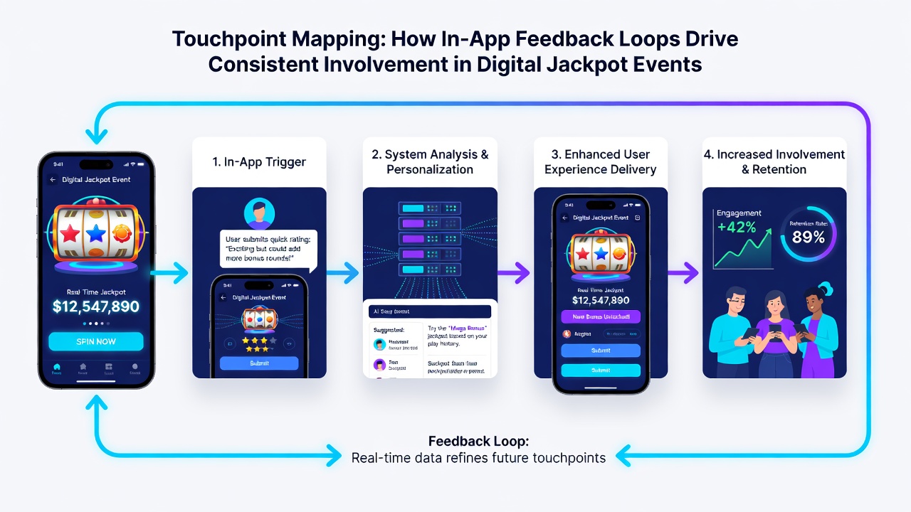 Screenshot of an in-app feedback form overlaid on a jackpot results screen with engagement metrics