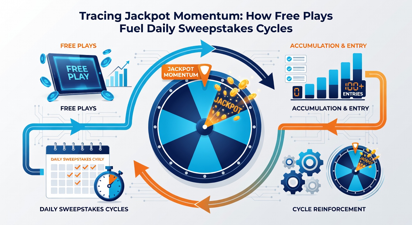 Chart depicting free play entries accelerating jackpot growth over a 30-day sweepstakes cycle