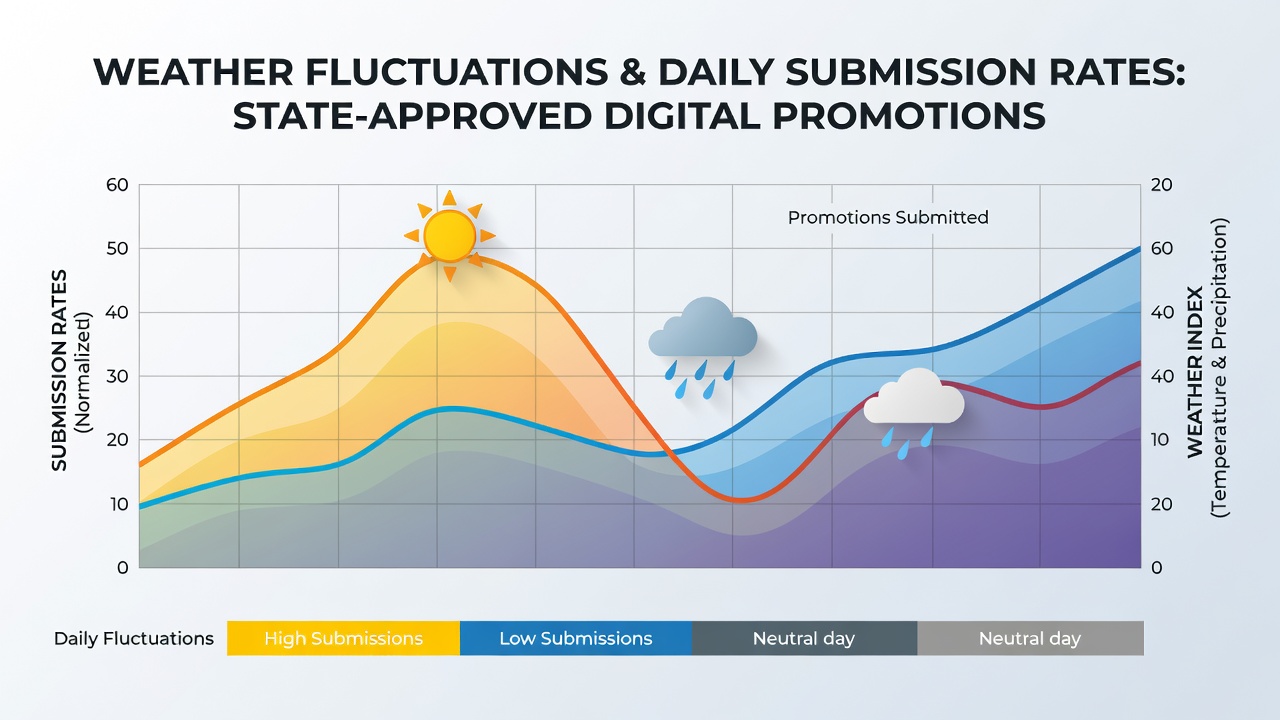 Graph showing daily submission rates alongside temperature and precipitation data from regulated promotion platforms
